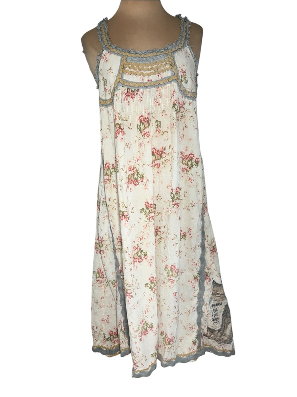Magnolia Pearl FLORAL CLEMENTINE SLIP 143 in Postcards Kitten Appliqué Dress OS - Picture 3 of 12